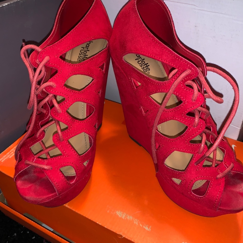 Red Lace Up Wedges